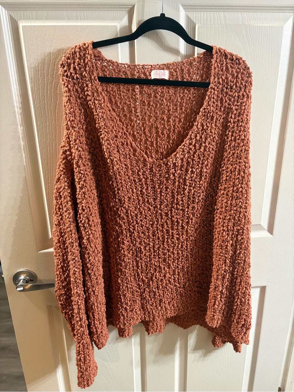 Pink Lily Chunky V-Neck Sweater - Rust Orange
